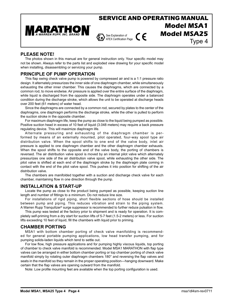Model msa1 model msa25, Type 4, Service and operating manual | SANDPIPER MSA25 User Manual | Page 5 / 18