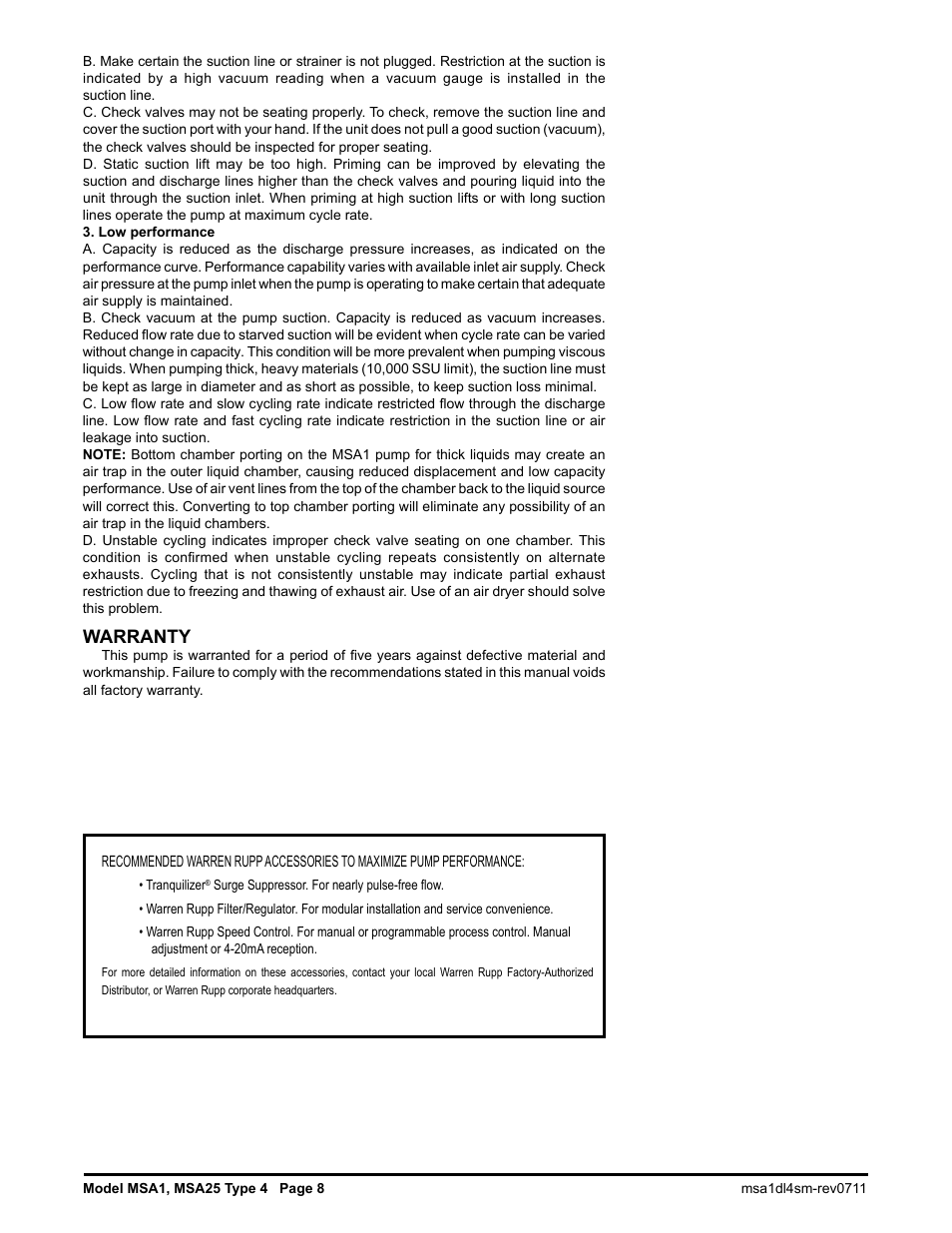Warranty | SANDPIPER MSA25 User Manual | Page 9 / 18