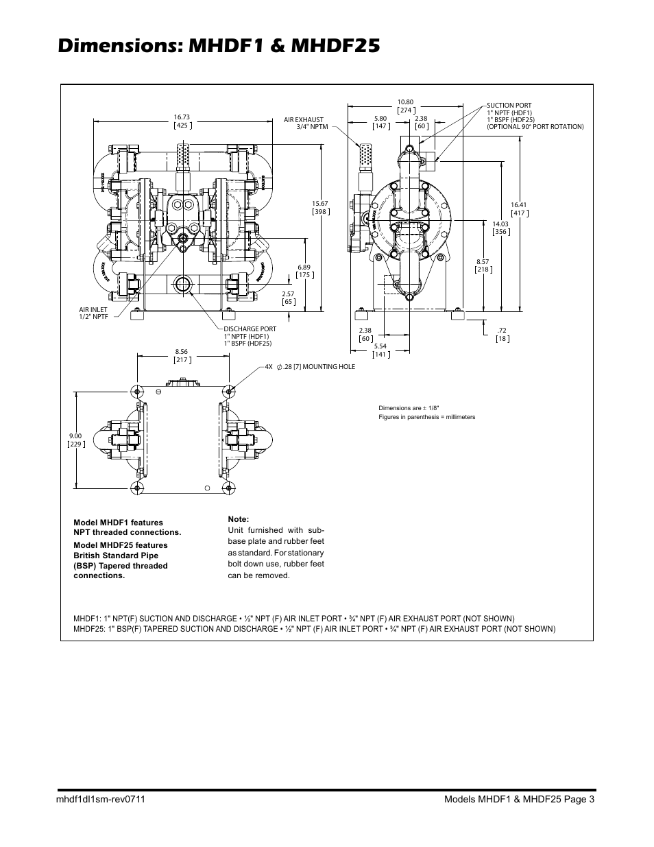 Dimensions: mhdf1 & mhdf25 | SANDPIPER MHDF25 User Manual | Page 5 / 19