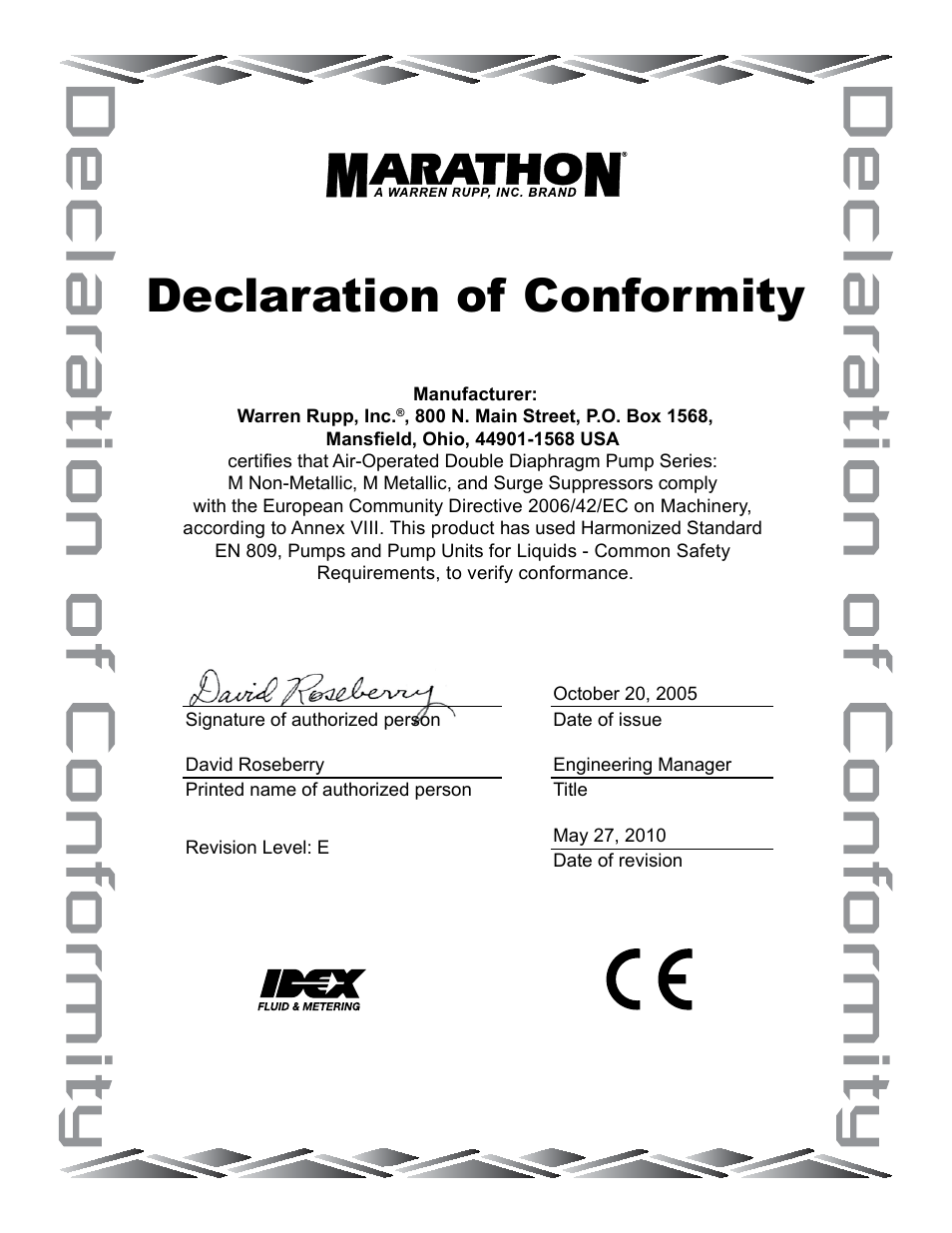 Declaration of conformity | SANDPIPER MHDF2 User Manual | Page 18 / 20