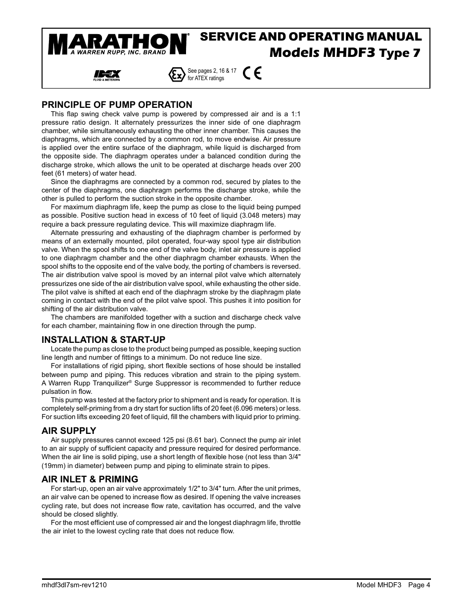 Models mhdf3, Type 7, Service and operating manual | SANDPIPER MHDF3 User Manual | Page 6 / 19