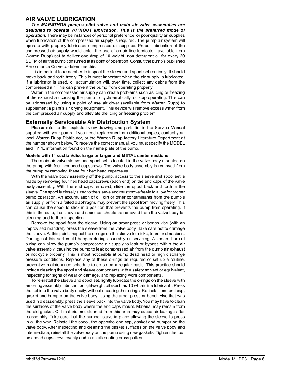 Air valve lubrication, Externally serviceable air distribution system | SANDPIPER MHDF3 User Manual | Page 8 / 19