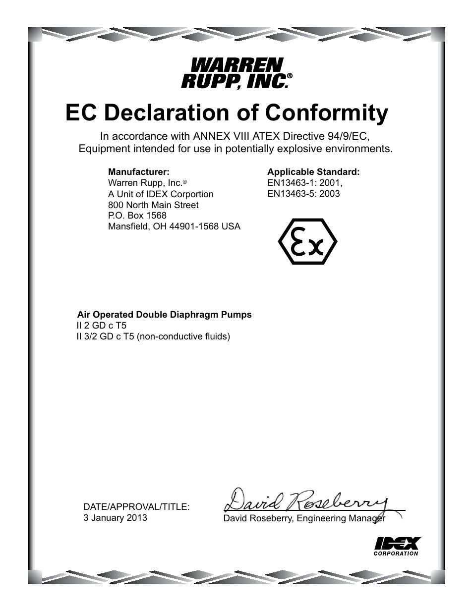 Ec declaration of conformity | SANDPIPER MHP2M User Manual | Page 11 / 11