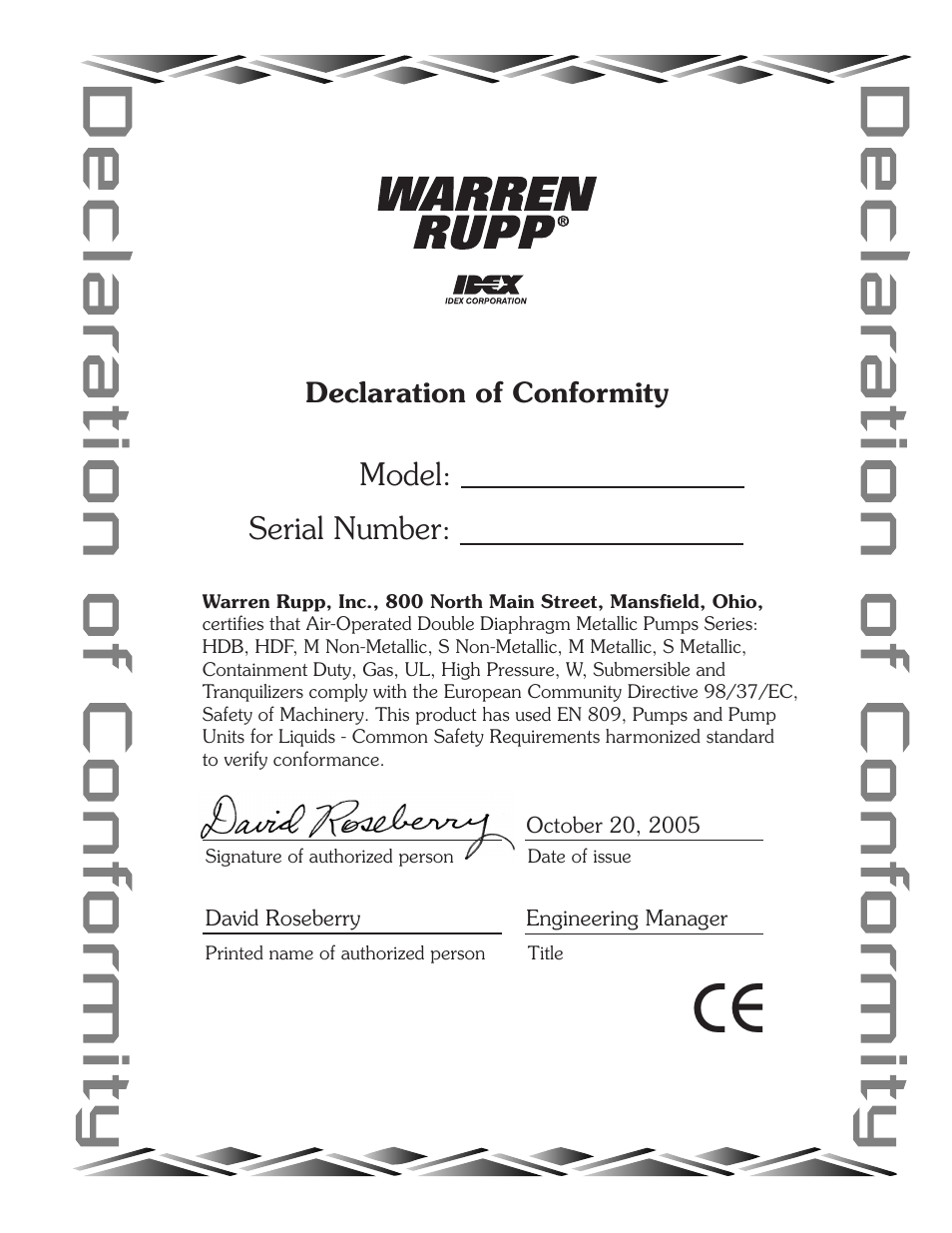 Model: serial number | SANDPIPER MP05D User Manual | Page 19 / 19