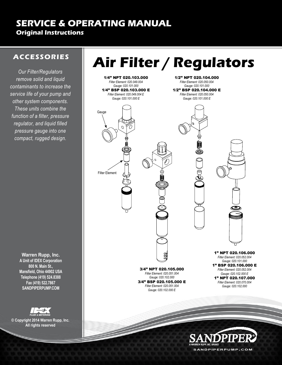 SANDPIPER Air Filter/Regulators User Manual | 2 pages