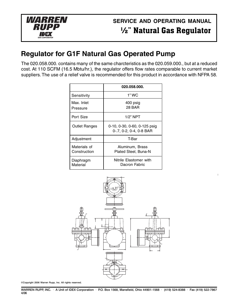 SANDPIPER 1/2 Natural Gas Regulator User Manual | 1 page