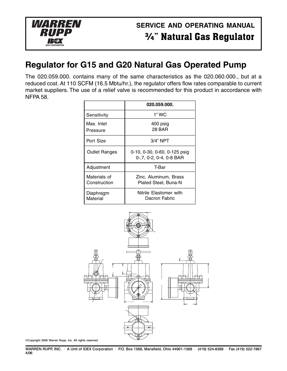 SANDPIPER 3/4 Natural Gas Regulator User Manual | 1 page