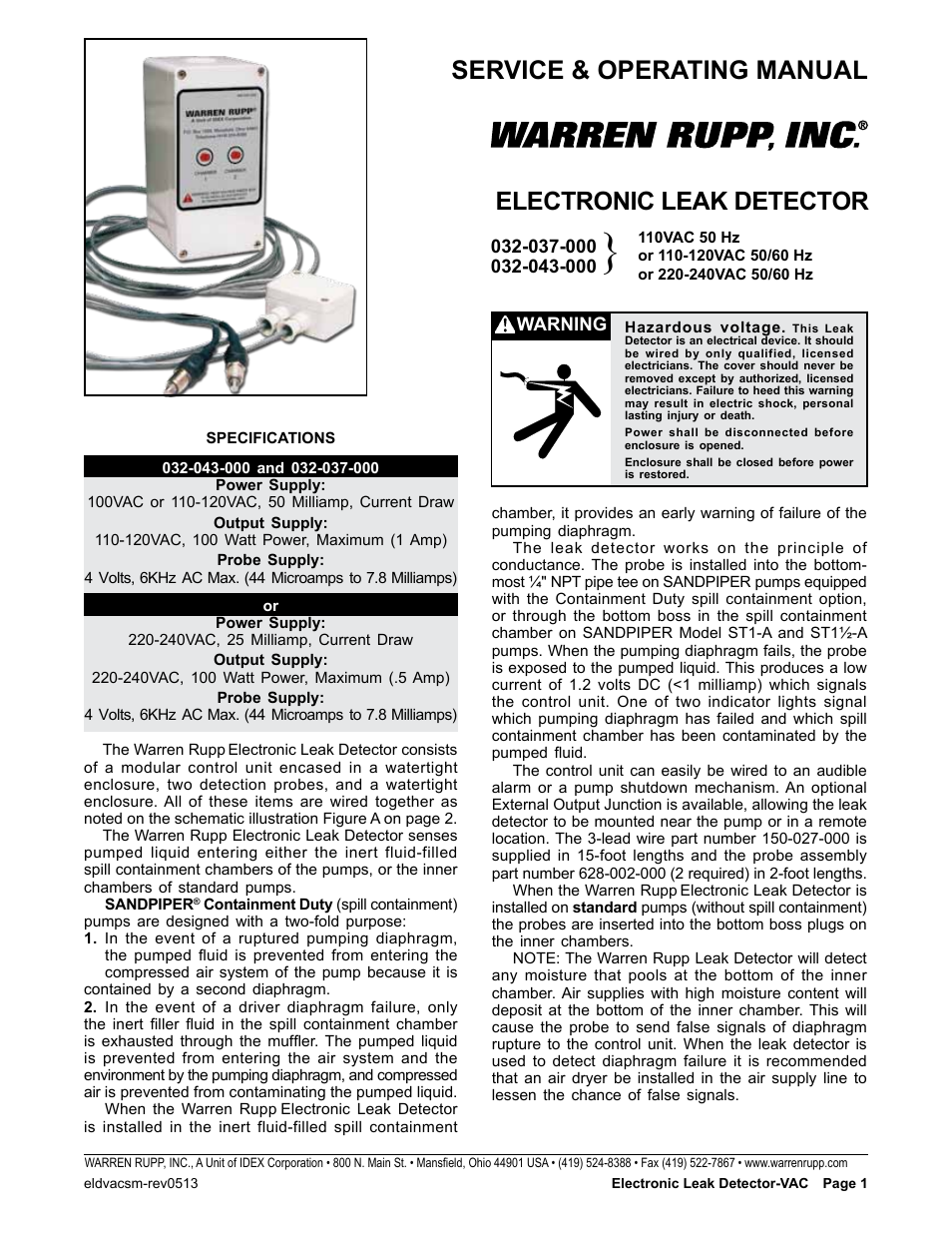 SANDPIPER ELECTRONIC LEAK DETECTOR 032-037-000, 032-043-000 User Manual | 5 pages