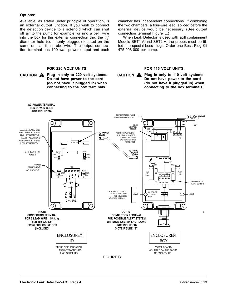 Enclosure box enclosure lid, Options | SANDPIPER ELECTRONIC LEAK DETECTOR 032-037-000, 032-043-000 User Manual | Page 4 / 5