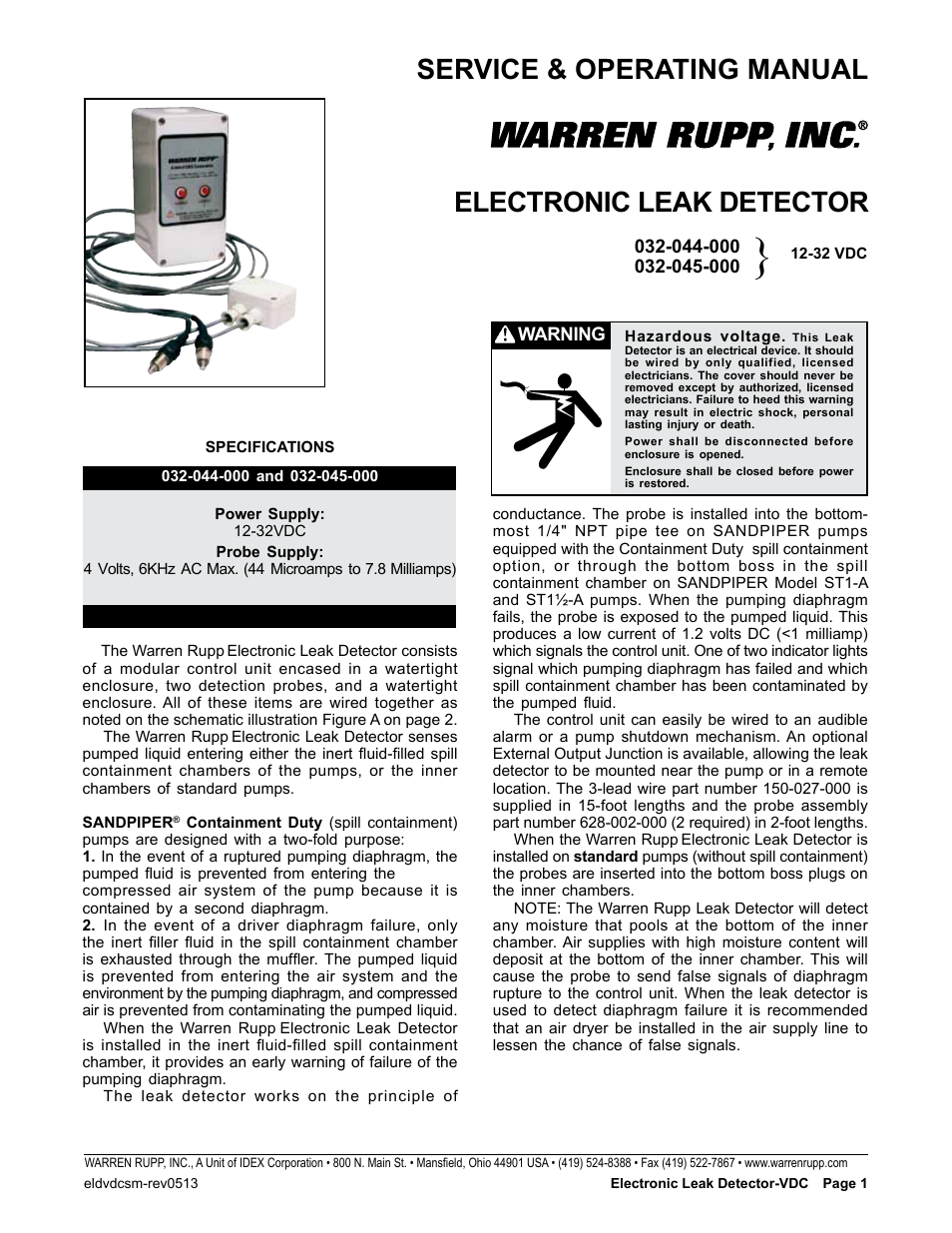 SANDPIPER ELECTRONIC LEAK DETECTOR 032-044-000, 032-045-000 User Manual | 6 pages