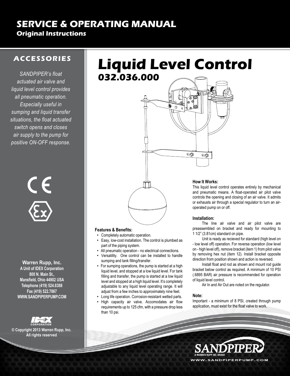 SANDPIPER Liquid Level Control 032.036.000 User Manual | 4 pages