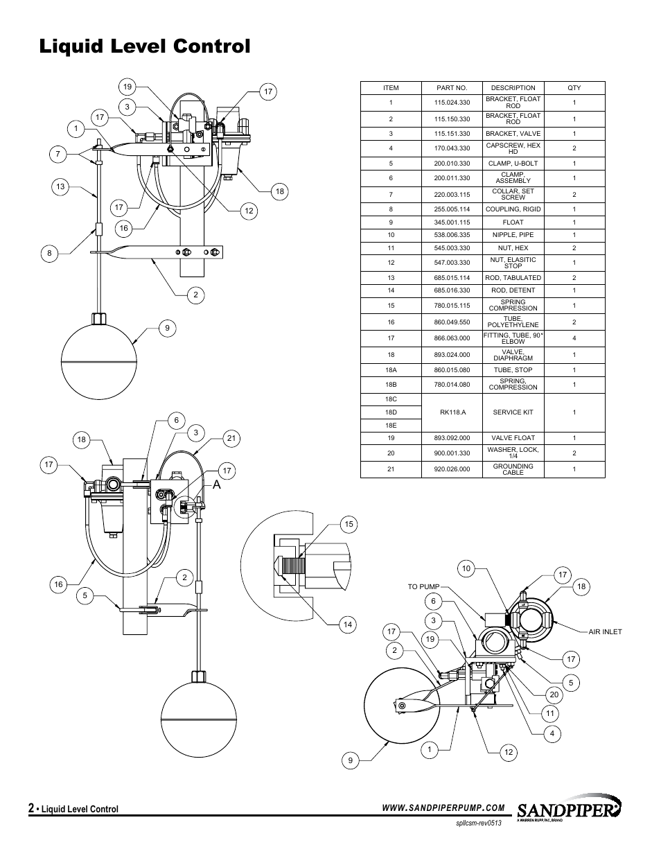 Liquid level control, Npt air ports | SANDPIPER Liquid Level Control 032.036.000 User Manual | Page 2 / 4
