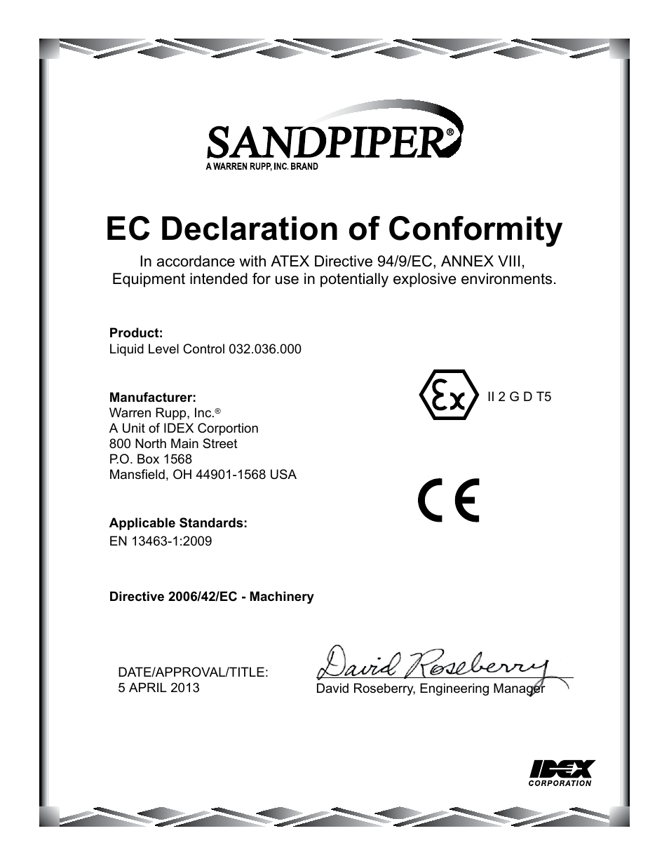 Ec declaration of conformity | SANDPIPER Liquid Level Control 032.036.000 User Manual | Page 4 / 4