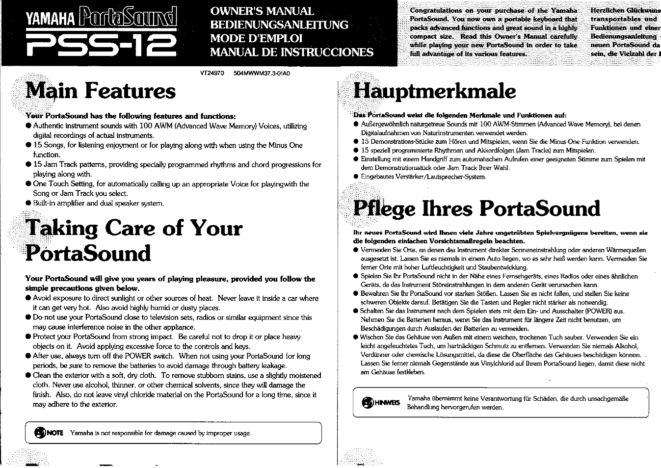 Yamaha PSS-12 User Manual | 16 pages