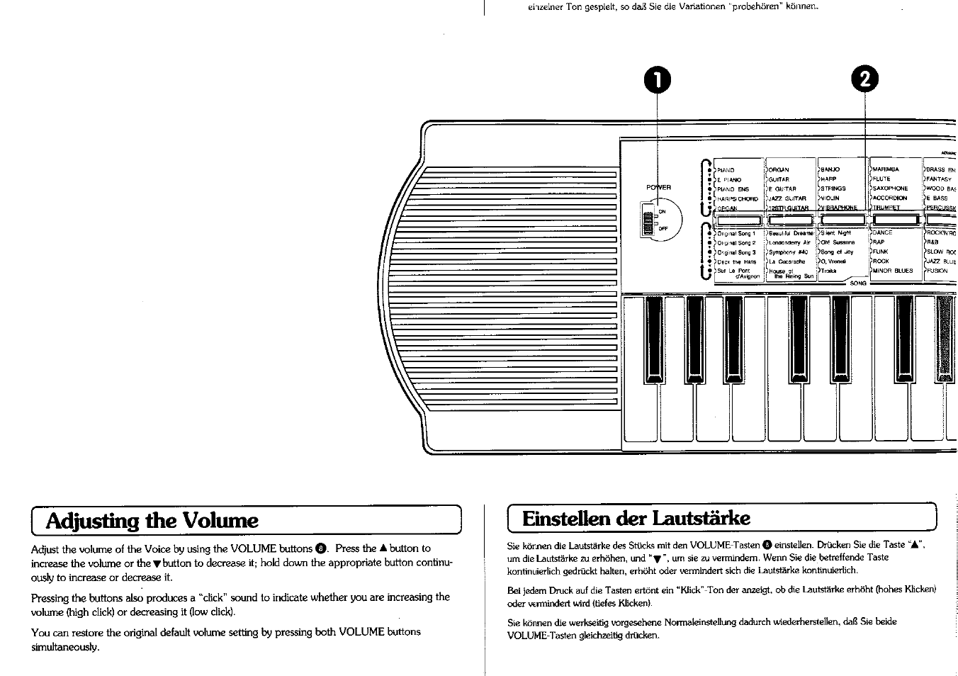 Adjusting the volume, Bnstellen der lautstäike | Yamaha PSS-12 User Manual | Page 11 / 16