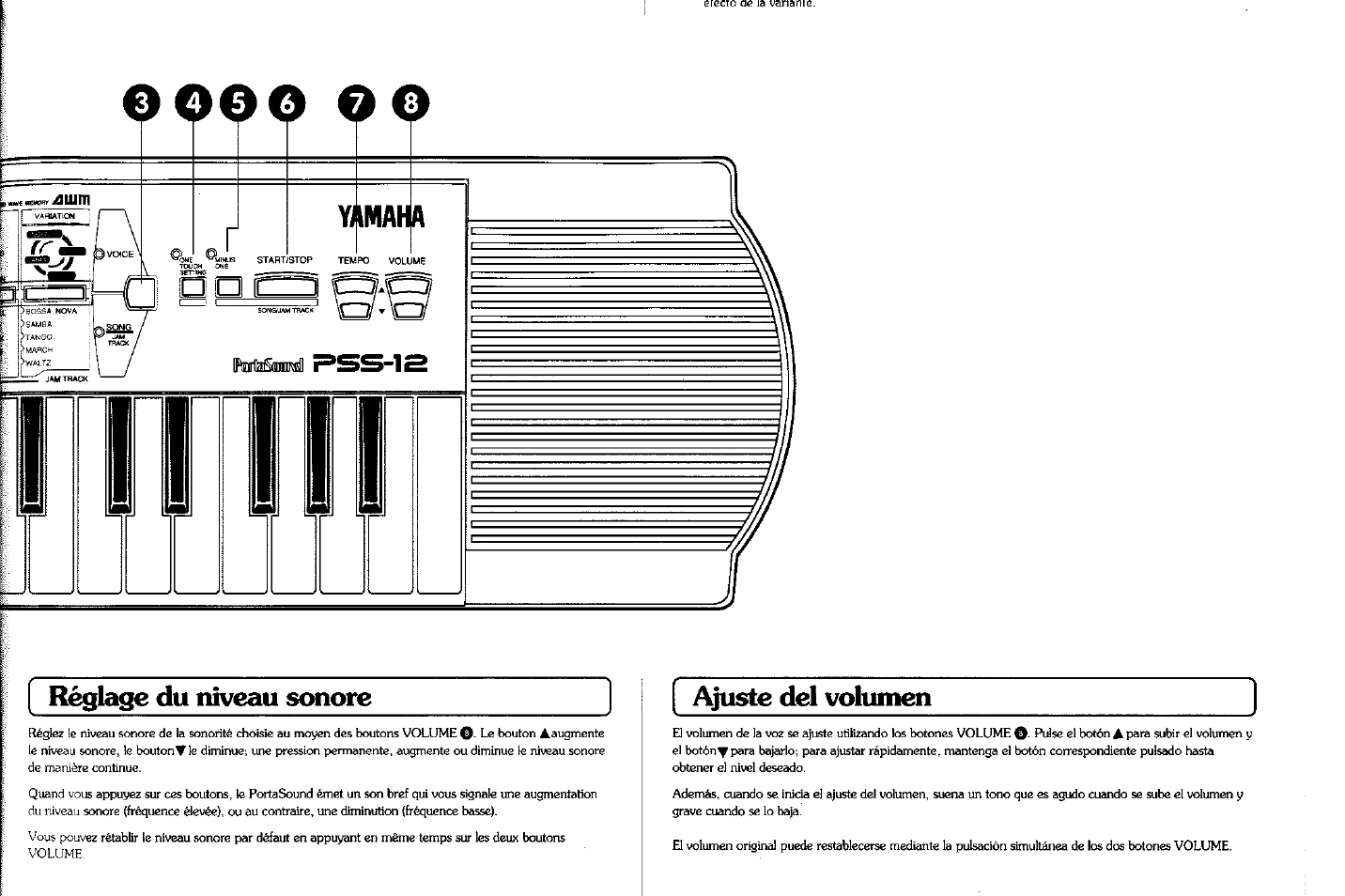 Réglage du niveau sonore, Ajuste del volumen, 0 ooo o o | Yamaha PSS-12 User Manual | Page 12 / 16