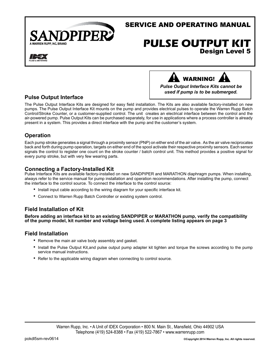 SANDPIPER PULSE OUTPUT KIT User Manual | 18 pages