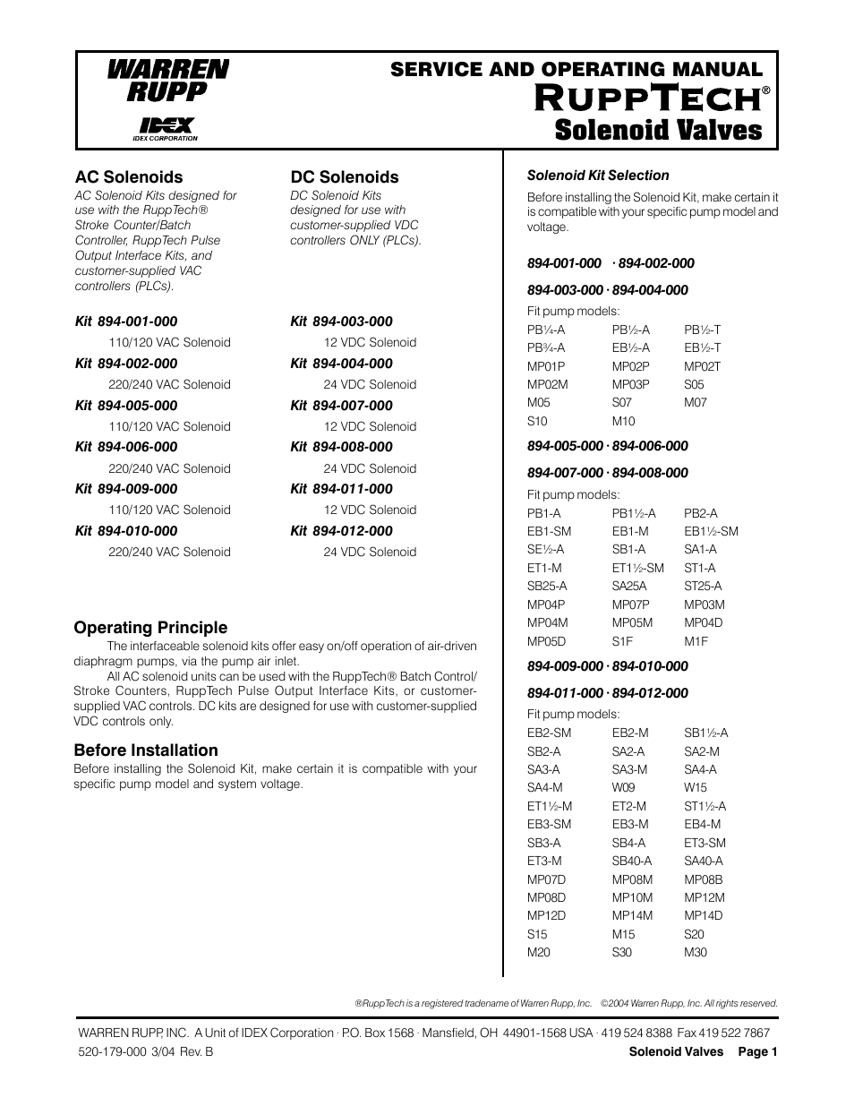 SANDPIPER RuppTech Solenoid Valves User Manual | 7 pages