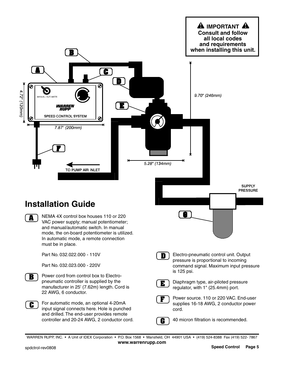 Installation guide | SANDPIPER ELECTRO-PNEUMATIC SPEED CONTROL SYSTEM User Manual | Page 5 / 5
