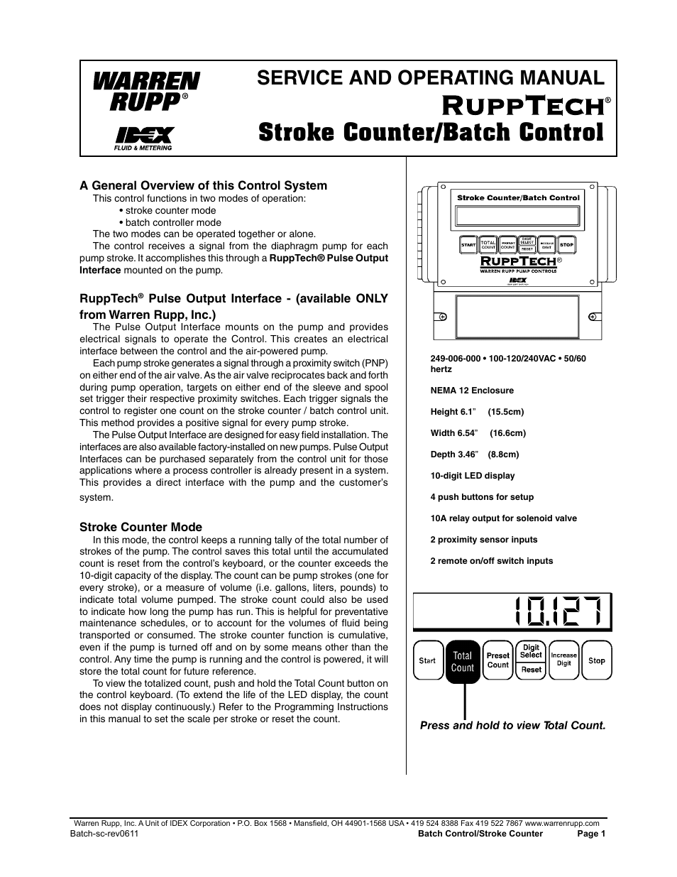 SANDPIPER RuppTech Stroke Counter/Batch Control User Manual | 7 pages