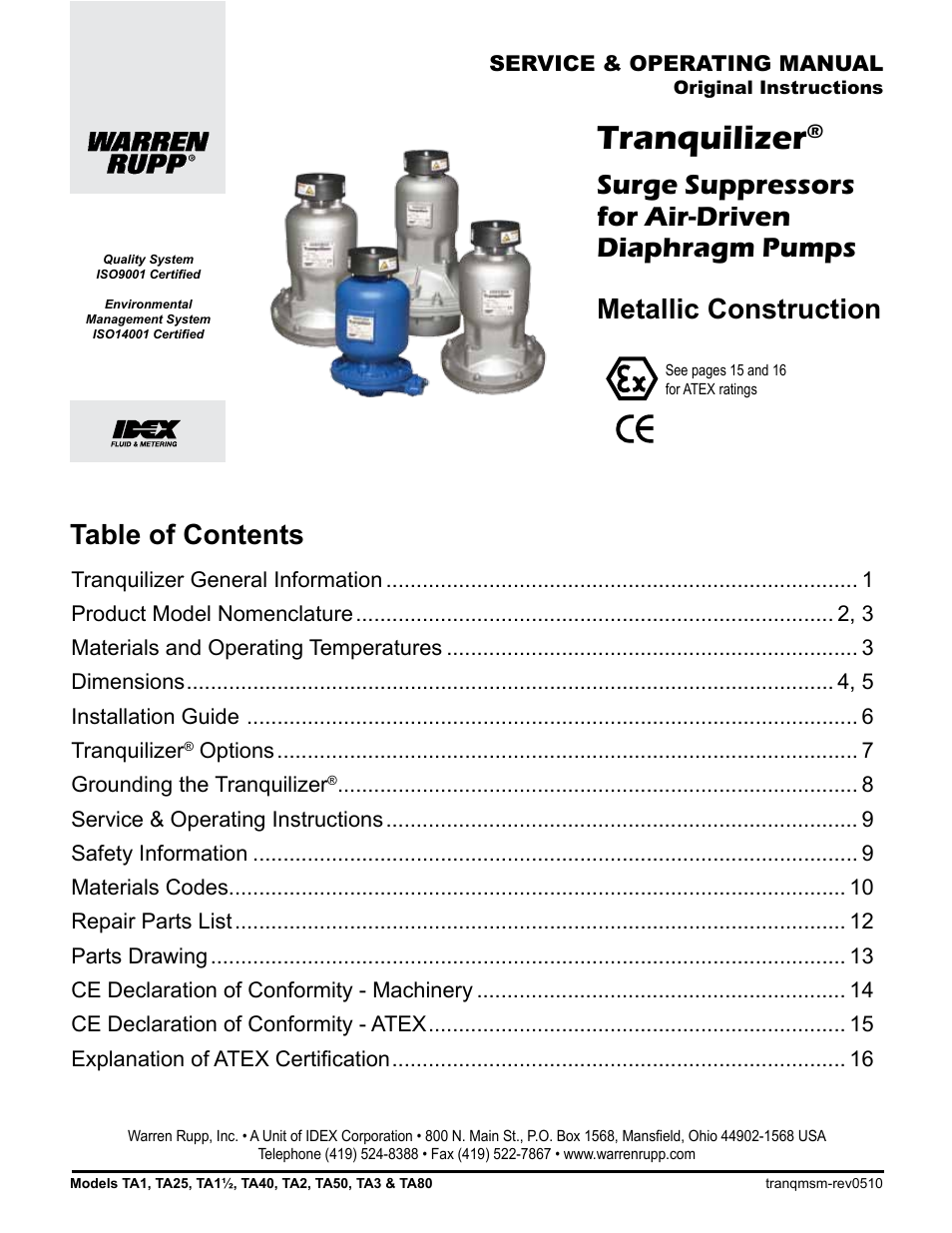 SANDPIPER Tranquilizer TA80 User Manual | 18 pages