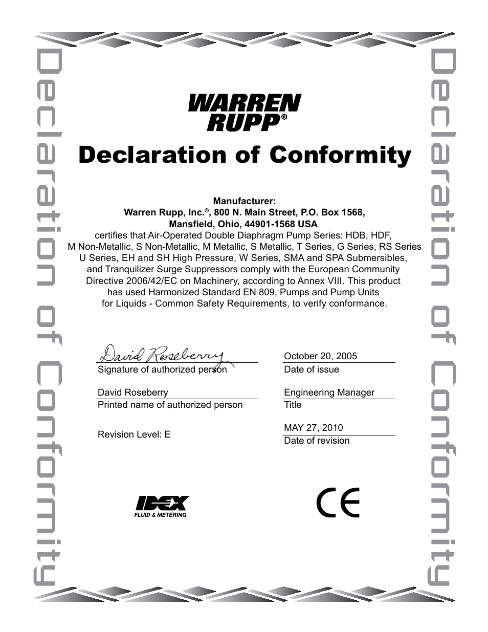 Declaration of conformity | SANDPIPER Tranquilizer TA80 User Manual | Page 16 / 18