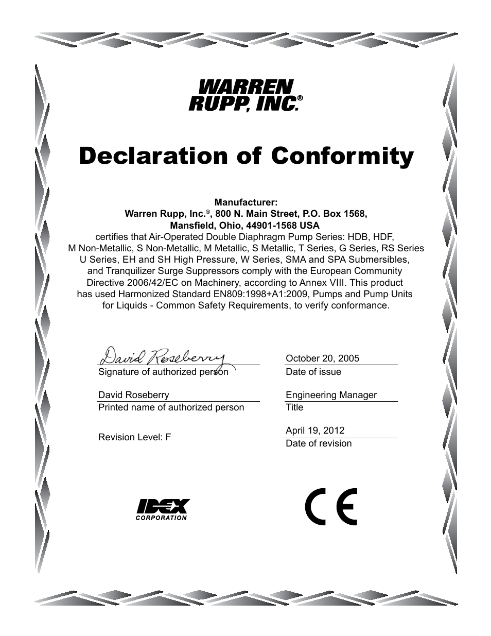 Declaration of conformity | SANDPIPER Tranquilizer TA1 1/2 User Manual | Page 16 / 19