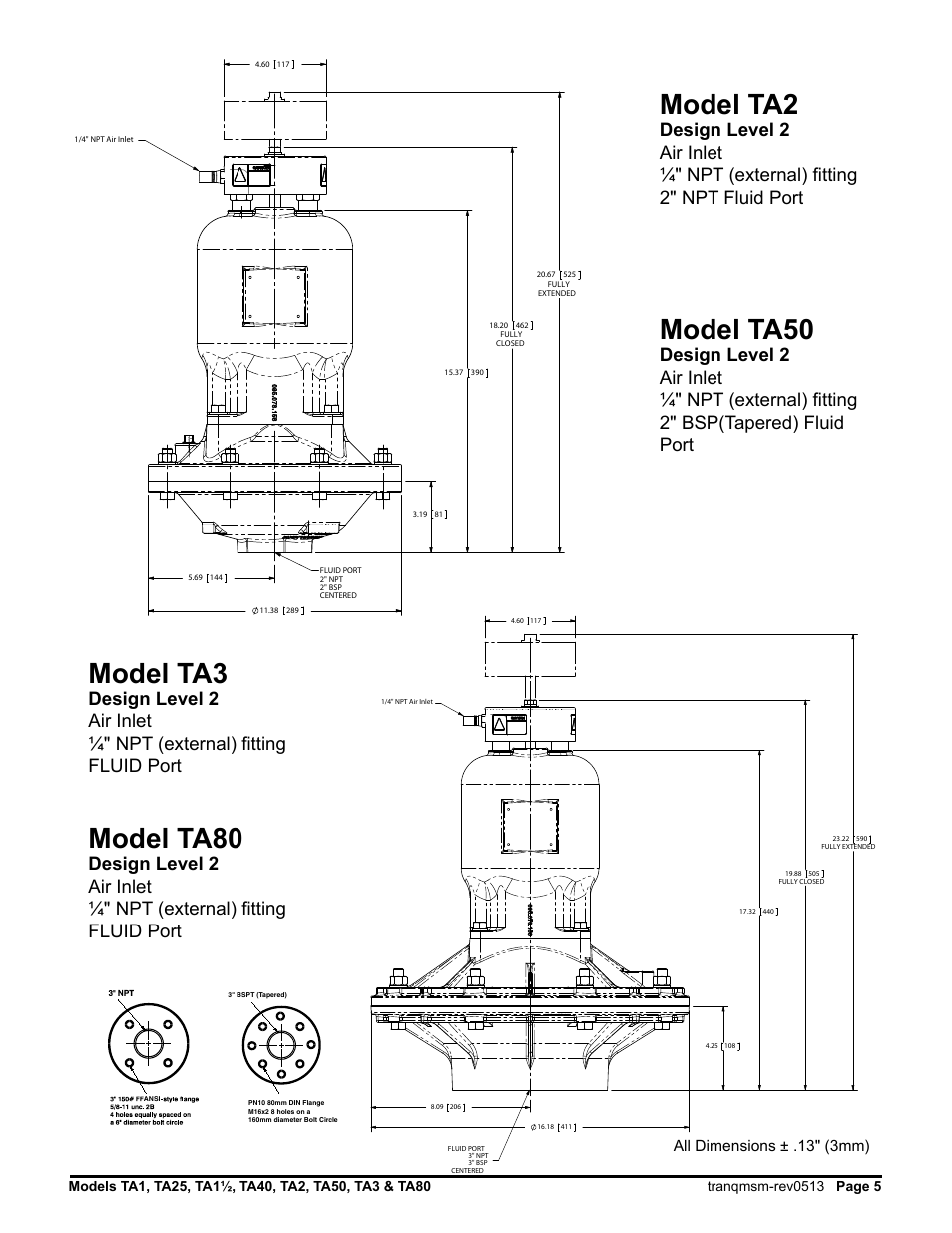 Model ta2, Model ta50, Model ta3 | Model ta80 | SANDPIPER Tranquilizer TA1 1/2 User Manual | Page 7 / 19