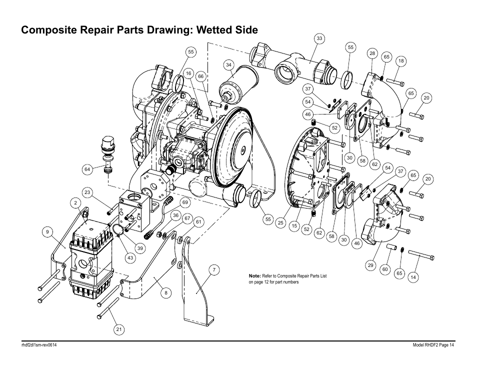 Composite repair parts drawing: wetted side | SANDPIPER RHDF2 Metallic User Manual | Page 16 / 36