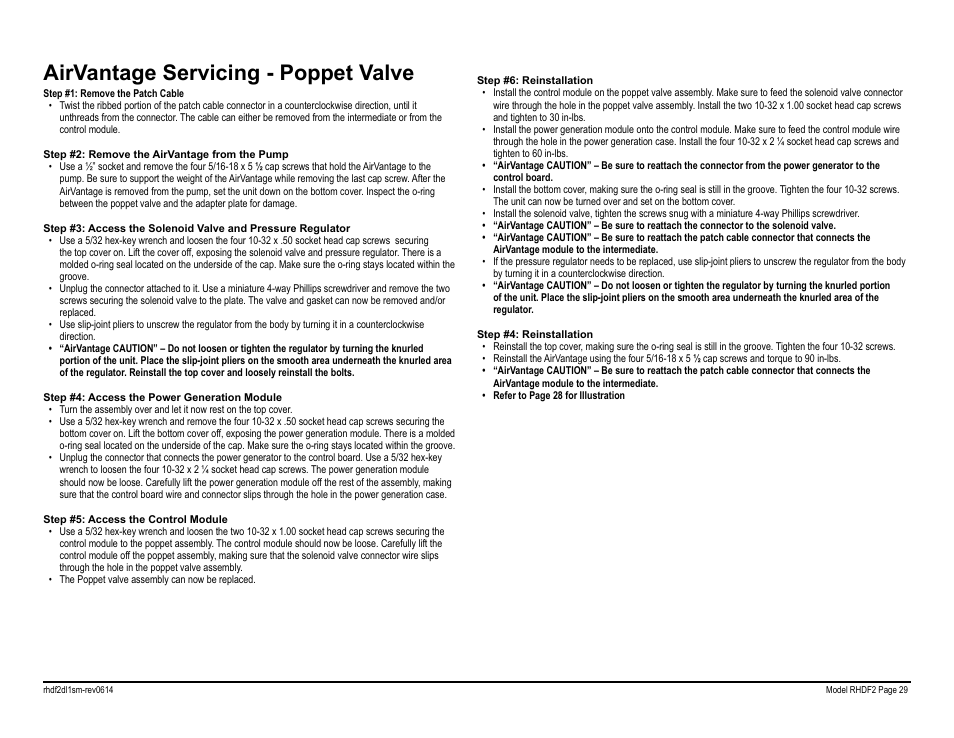 Airvantage servicing - poppet valve | SANDPIPER RHDF2 Metallic User Manual | Page 31 / 36