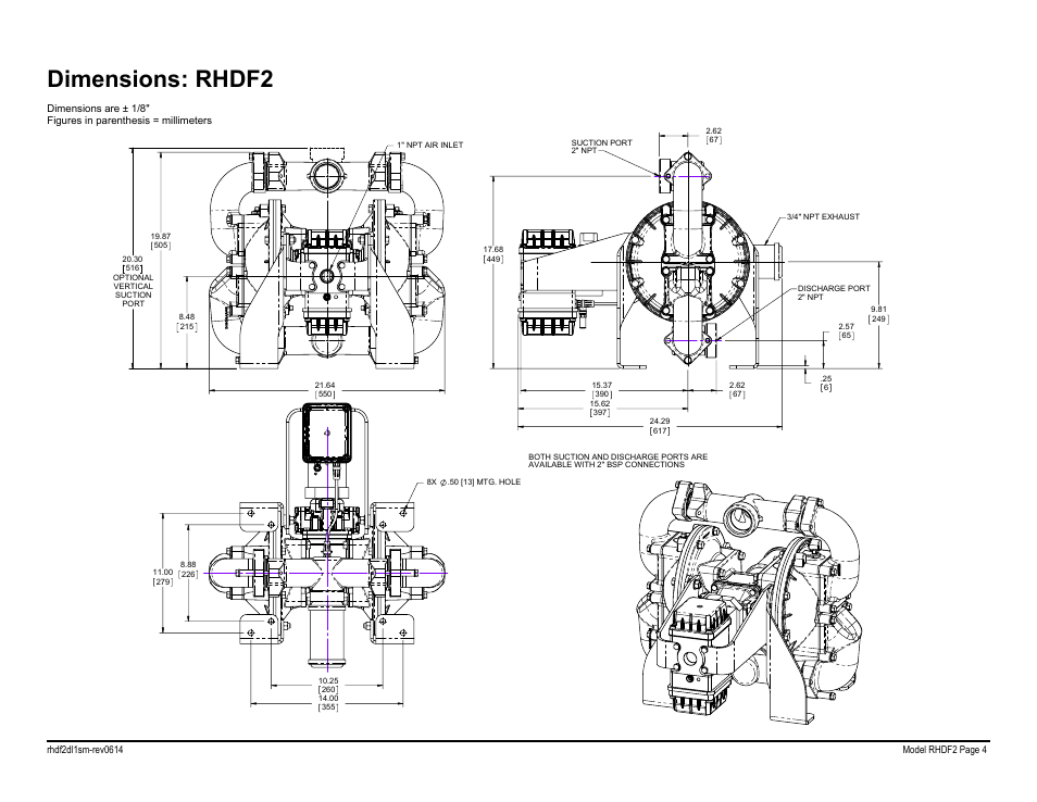Dimensions: rhdf2 | SANDPIPER RHDF2 Metallic User Manual | Page 6 / 36