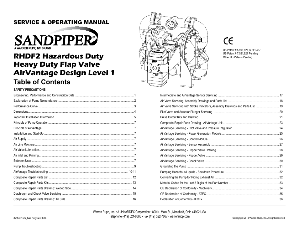 SANDPIPER RHDF2 Hazardous Duty User Manual | 38 pages