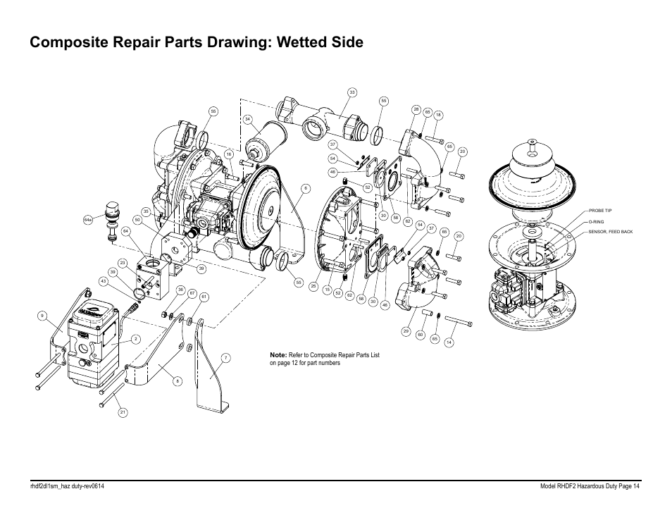Composite repair parts drawing: wetted side | SANDPIPER RHDF2 Hazardous Duty User Manual | Page 16 / 38