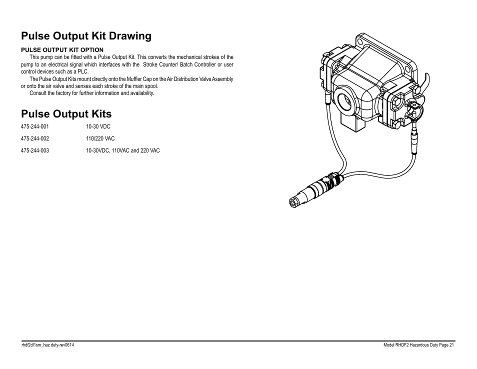 Pulse output kit drawing pulse output kits | SANDPIPER RHDF2 Hazardous Duty User Manual | Page 23 / 38