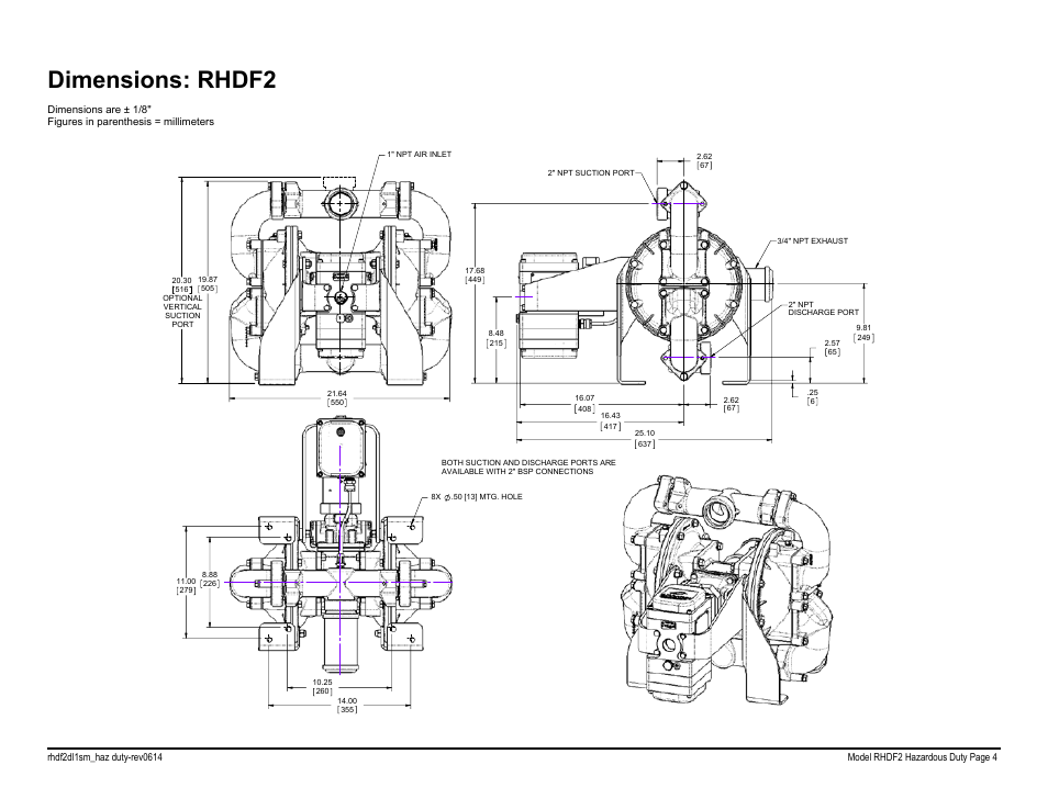 Dimensions: rhdf2 | SANDPIPER RHDF2 Hazardous Duty User Manual | Page 6 / 38