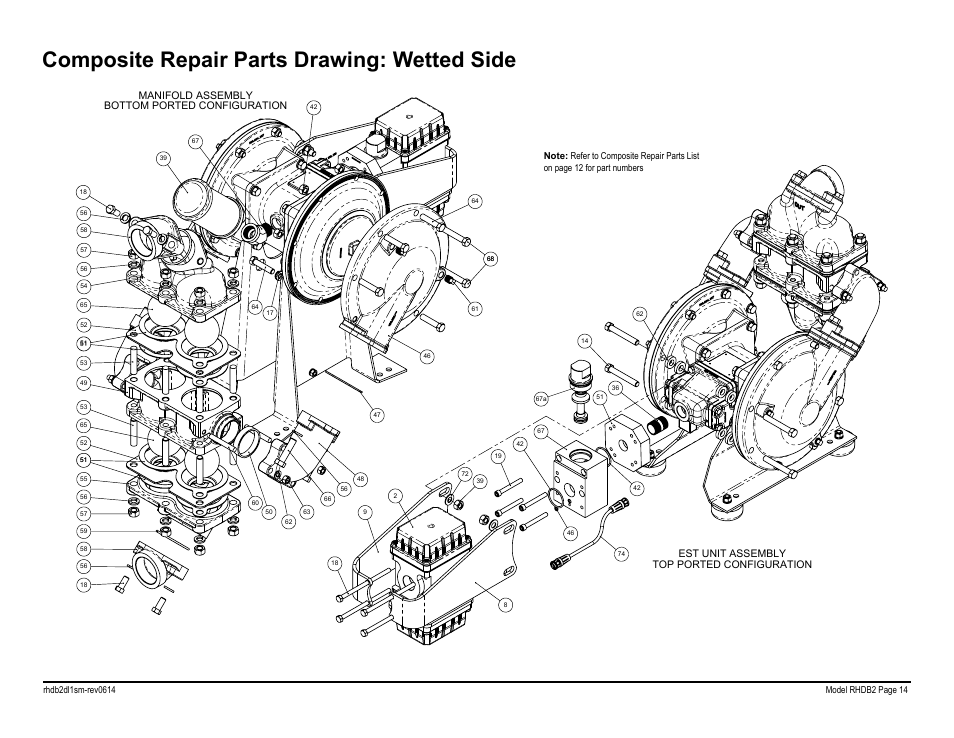 Composite repair parts drawing: wetted side | SANDPIPER RHDB2 Metallic User Manual | Page 16 / 36