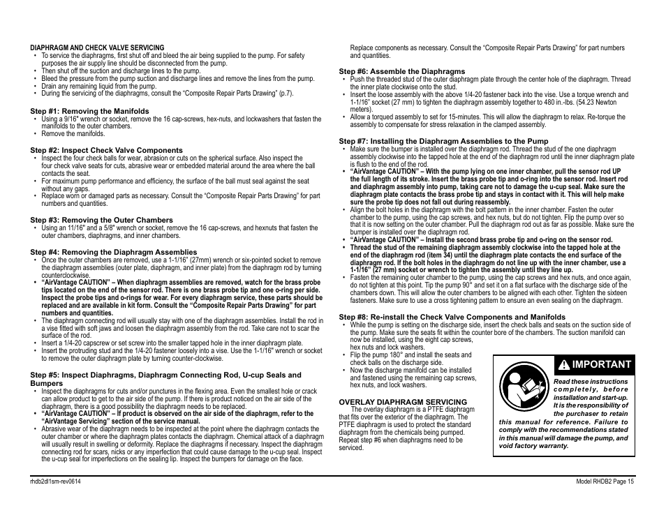 Important | SANDPIPER RHDB2 Metallic User Manual | Page 17 / 36