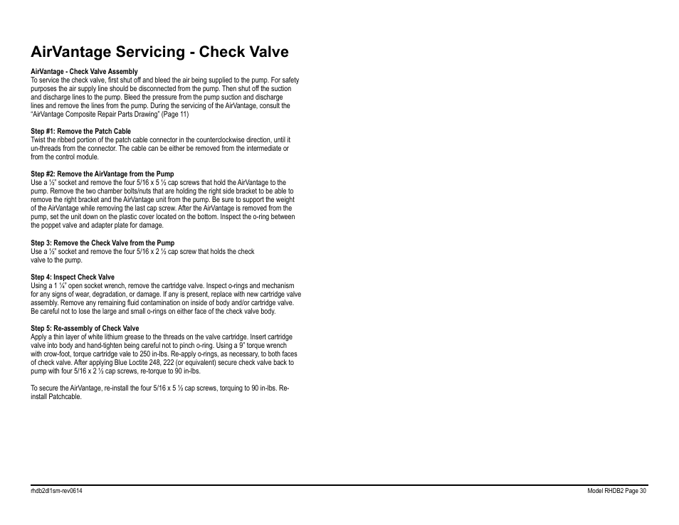 Airvantage servicing - check valve | SANDPIPER RHDB2 Metallic User Manual | Page 32 / 36