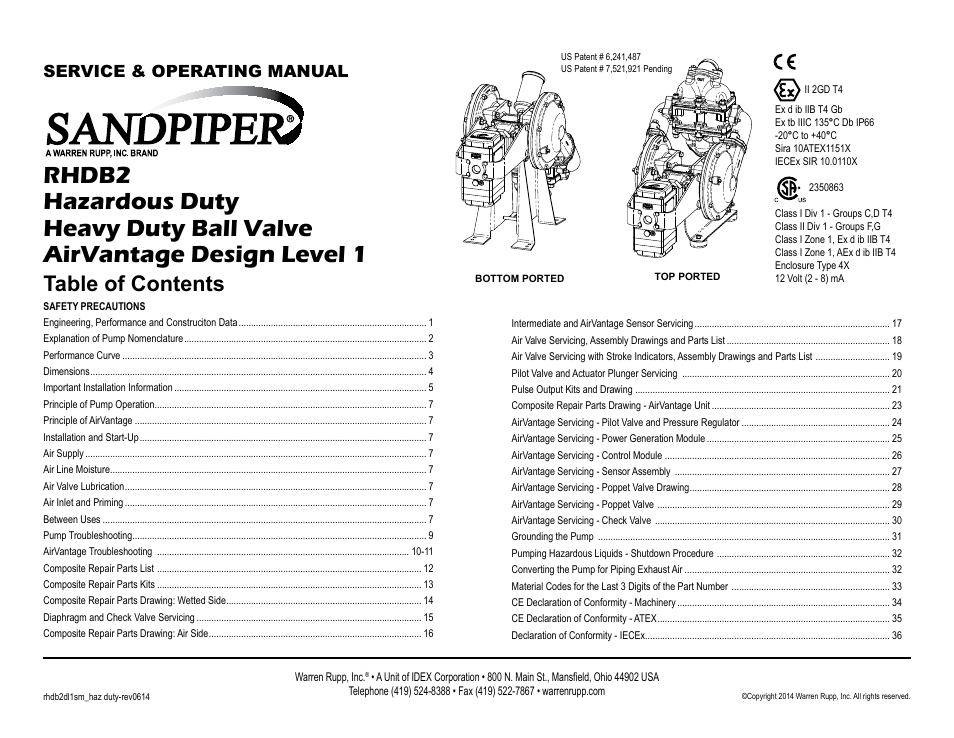 SANDPIPER RHDB2 Hazardous Duty User Manual | 38 pages