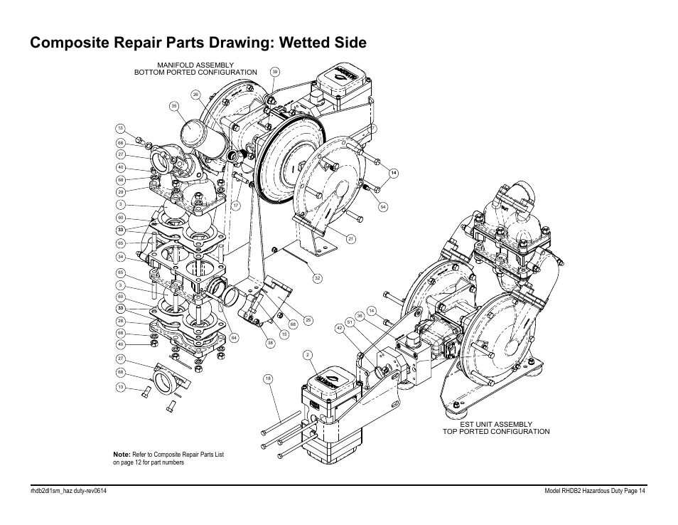 Composite repair parts drawing: wetted side | SANDPIPER RHDB2 Hazardous Duty User Manual | Page 16 / 38