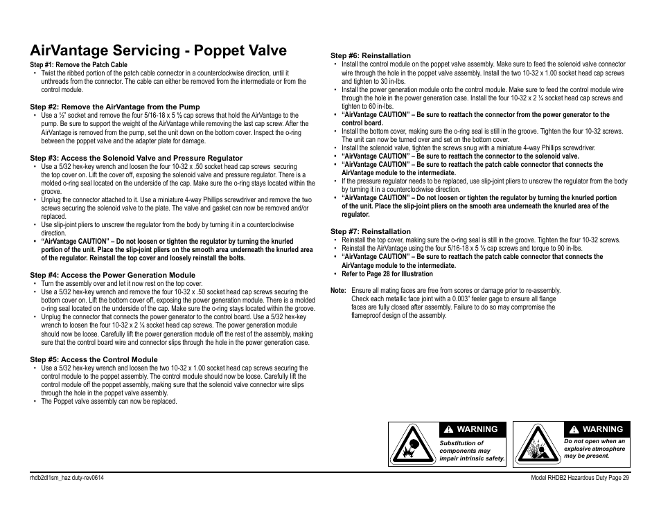 Airvantage servicing - poppet valve | SANDPIPER RHDB2 Hazardous Duty User Manual | Page 31 / 38