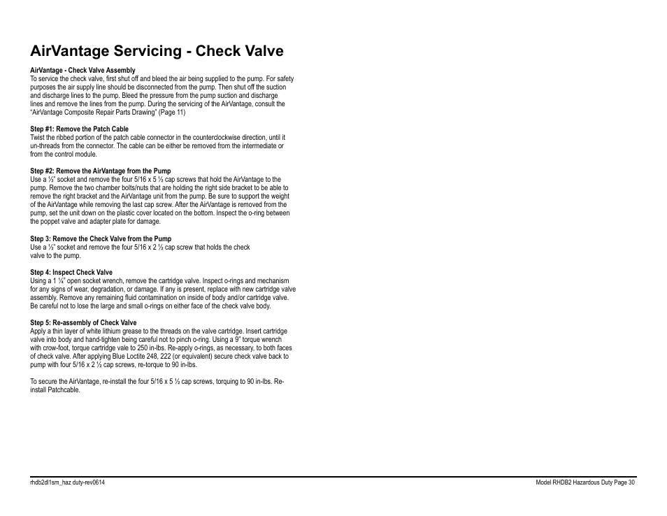 Airvantage servicing - check valve | SANDPIPER RHDB2 Hazardous Duty User Manual | Page 32 / 38