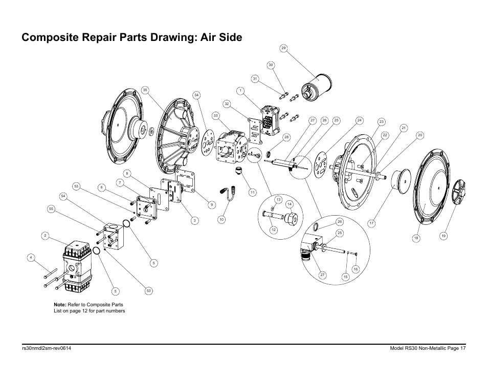 Composite repair parts drawing: air side | SANDPIPER RS30 Non-Metallic User Manual | Page 19 / 38