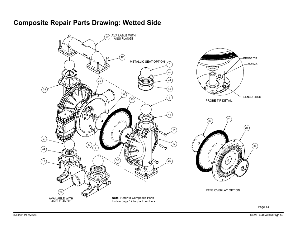 Composite repair parts drawing: wetted side | SANDPIPER RS30 Metallic User Manual | Page 16 / 36