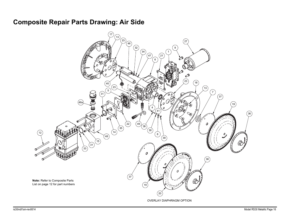 Composite repair parts drawing: air side | SANDPIPER RS30 Metallic User Manual | Page 18 / 36