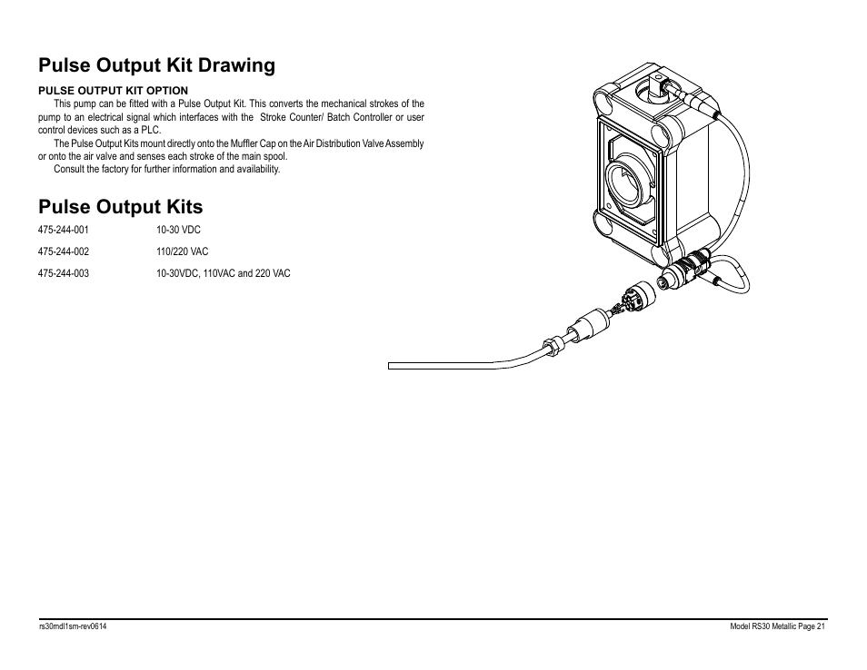 Pulse output kit drawing pulse output kits | SANDPIPER RS30 Metallic User Manual | Page 23 / 36