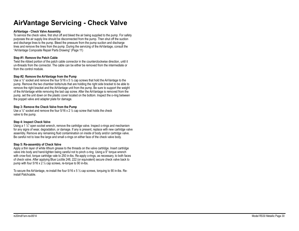 Airvantage servicing - check valve | SANDPIPER RS30 Metallic User Manual | Page 32 / 36