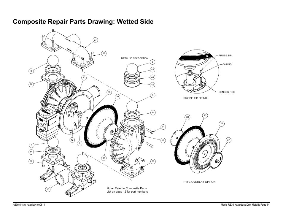 Composite repair parts drawing: wetted side | SANDPIPER RS20 Metallic User Manual | Page 16 / 38