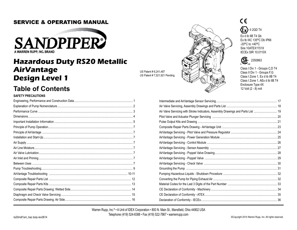 SANDPIPER RS20 Hazardous Duty User Manual | 38 pages