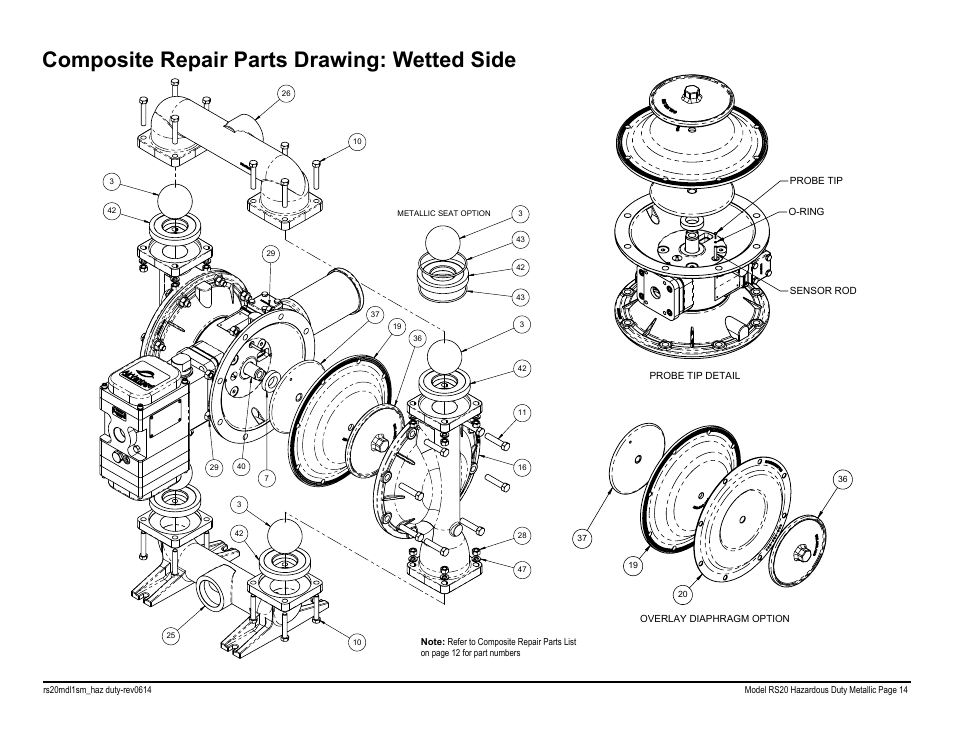 Composite repair parts drawing: wetted side | SANDPIPER RS20 Hazardous Duty User Manual | Page 16 / 38